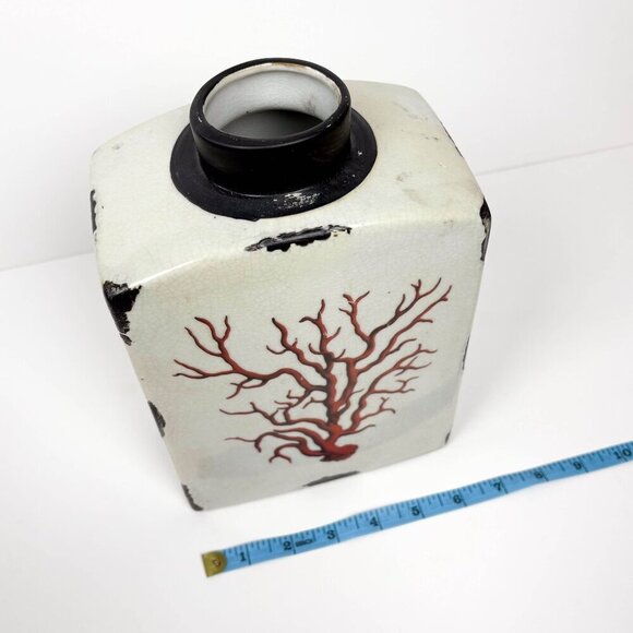 Vintage Inspired Coral Branch Ceramic Vase Red Cream Distressed - Picture 5 of 5